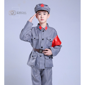 Disfraz Infantil del Ejército Rojo, Uniforme de Algodón Gris Azulado con Gorro de Estrella Roja para Niños y Niñas, Ropa para Actuaciones - Product Image 3