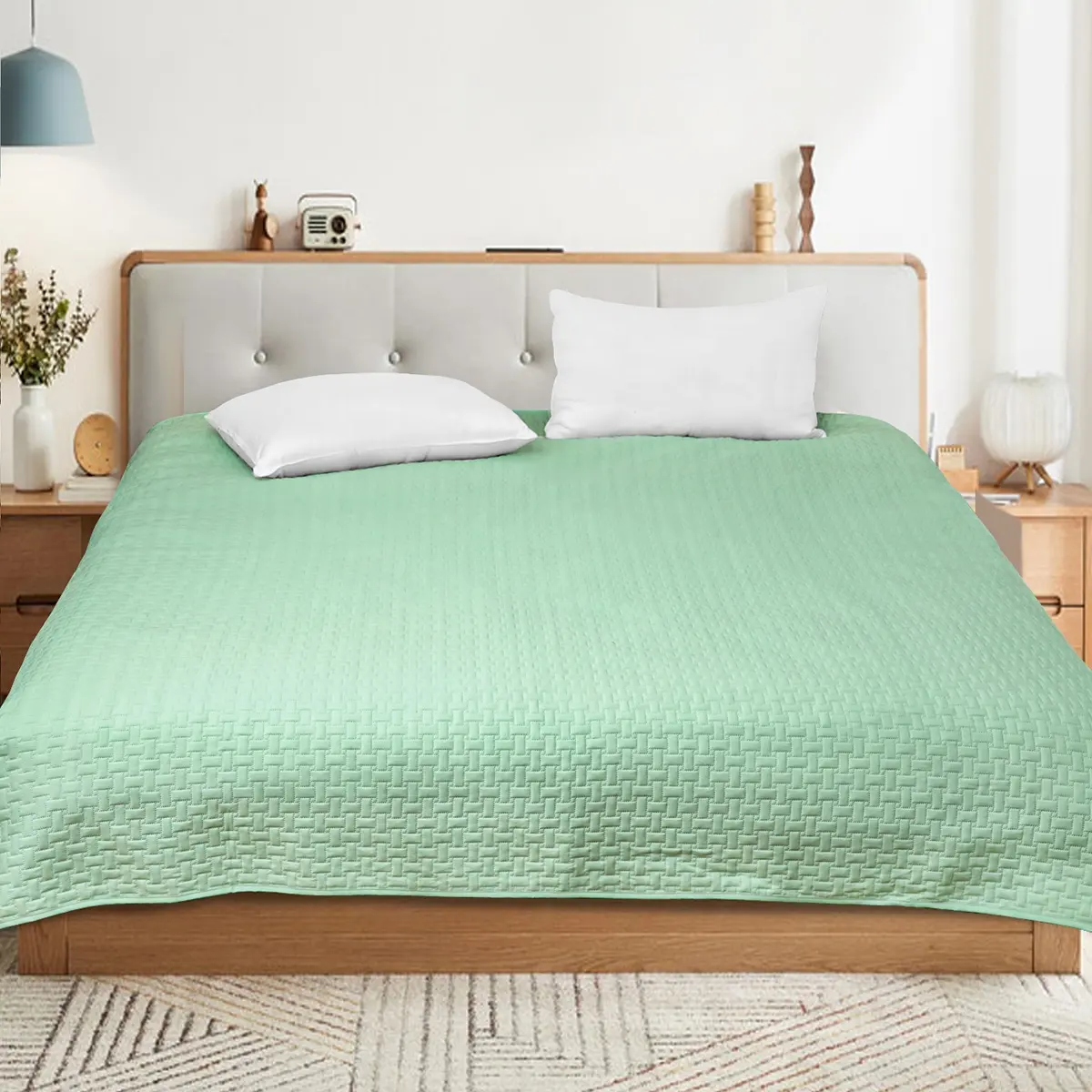 Summer Quilt Set Queen Size  Lightweight blue Bedspread Ultrasonic Pattern Coverlet for All Season Comforter Bedding Decor