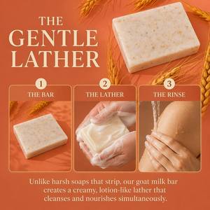 Savon en barre au <span class=keywords><strong>lait</strong></span> de chèvre, beurre de karité et son de blé, hydratant naturel, exfoliant doux, nettoyant visage et corps, pour peaux sensibles, végétalien, OEM - Product Image 4