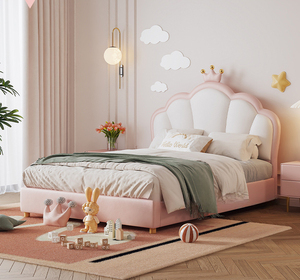 Letto per Bambini Imbottito Rosa Principessa con Cassetti Contenitori - Testiera a Corona per Camera da Letto Moderna - Product Image 1