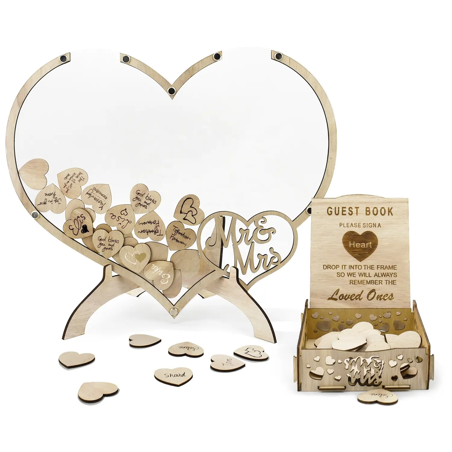 Wedding souvenirs for guests frame fun elegant wooden hearts Wedding Guest Book