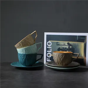 Cangkir air keramik dengan piring, gaya Nordic Retro periuk keramik cangkir kopi keramik dengan piring