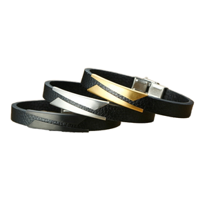 Bracciale POYA in Pelle Ultrafine con Design Curvo in Acciaio Inossidabile, Stile Europeo e Americano alla Moda per <span class=keywords><strong>Uomo</strong></span> - Product Image 1