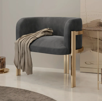 Fauteuils d'appoint de luxe en acier inoxydable doré, meubles en velours, revêtement rond moderne, veiné, accoudoirs pour la salle à manger, pour la maison, l'hôtel