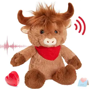 custom Heartbeat Scottish Highland Cow plush Toys Recordable Stuffed Animals Playback Your Words Birthday Gifts for Toddler Kids