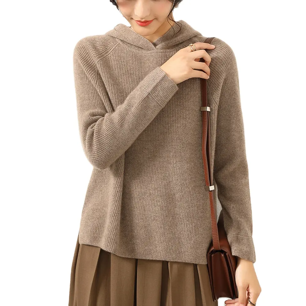 Sudadera de lana con capucha para mujer, jersey de manga raglán de estilo personalizado, Jersey de punto