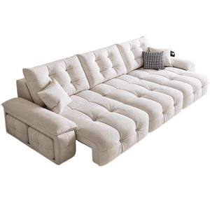 Fabric Function Bed Zero Wall Modern Simple Style Living Room Home Telescopic 3-seater <b>Wood</b> 2509C Creamy Style Adds a Touch of E - Product Image 5