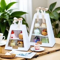 Boîte à dessert pliable à 4 niveaux, boîte d'emballage conique portable pour gâteaux à emporter avec poignée pour cupcakes, mousses, pâtisseries, cadeaux