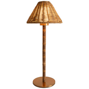 Bamboo Desk Lamp Beige Cane Shade Drum Shape Rustic Style LED <b>Light</b> Source Bedroom Use - Product Image 5