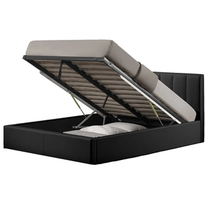 Upholstered Metal and Wood <strong>Bed</strong> <strong>Frame</strong> with Gas Lift Black <strong>Faux</strong> <strong>Leather</strong> Queen Storage <strong>Bed</strong> - Product Image 4