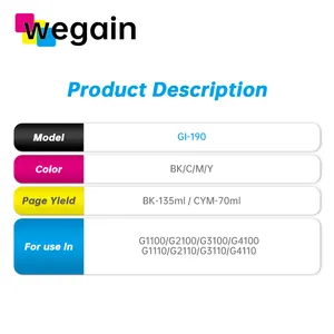 พรีเมี่ยมหมึกเติมชุด GI-190 สําหรับ Canon 70ml & 135ml G1100/G2100/G3100/G4100 G1110/G2110/G3110/G4110