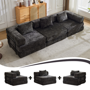 Sofá Moderno de Tres Plazas, Cómodo, Plegable, Convertible en Cama, con Estructura Fija sin Varillas, Color Negro - Product Image 2