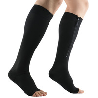 Bas de contention à fermeture éclair mi-mollet, élastiques, à bout ouvert, pour le sport, grandes tailles, en nylon tricoté, pour l'exportation et le commerce international