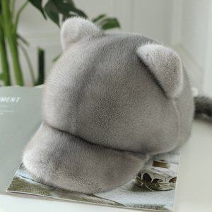 Leichte, Niedliche, Flauschige Baseballkappen Hochwertige Baseball-Pelzkappen aus Nerz mit Katzenohren - Product Image 3