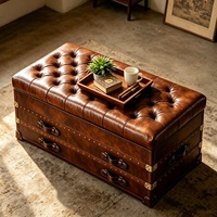 Table d'appoint vintage multi-niveaux en pierre de style américain, table basse pour cigares, table de salon de villa, aucun assemblage requis