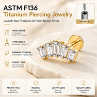 Kaishee Bijoux en titane sans filetage 16G, clou à lèvre à dos plat ASTM F136 6AI-4V ELI, piercing en titane de grade implantable