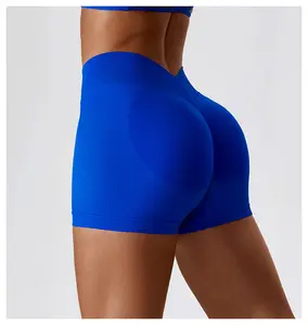 Wholesale Seamless Short Leggings Fitness Workout Shorts Sexy Gym Sports Wear Women Deep V Back Design Scrunch Butt Yoga Shorts