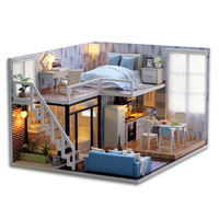 Casa de Muñecas DIY Azul Claro Hecha a Mano, Modelo de Construcción Pequeña L-023, Juguete Creativo para Niñas, Regalo de Cumpleaños, Rompecabezas 3D