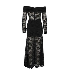 Abito da festa ZHEZHE da donna, estivo, slim fit, sexy, con <span class=keywords><strong>spalle</strong></span> <span class=keywords><strong>scoperte</strong></span>, <span class=keywords><strong>maniche</strong></span> <span class=keywords><strong>lunghe</strong></span>, in pizzo, aderente sui fianchi. - Product Image 6