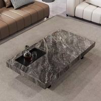Nouvelle table basse carrée minimaliste en pierre, salon, maison, luxe léger, moderne, simple, dalle de quartz, cadre en métal, durable