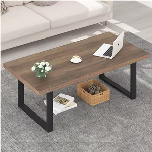 Tavolino da Caffè Rustico Industriale LIWEI con Piano in Legno Spesso e Gambe in Metallo per Sala Ricevimenti e Area Relax - Product Image 1