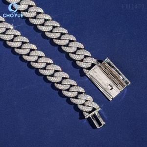 Men's 18mm Moissanite Cuban Link <b>Chain</b> Necklace Rhodium Plated 925 Silver Hiphop <b>Iced</b> <b>Out</b> Jewelry GRA Certified - Product Image 5