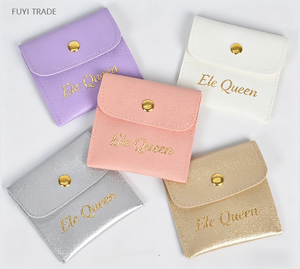 High Quality Customized PU <b>Leather</b> Jewelry Pouch With Button Envelope Style Earring Necklace <b>Bracelet</b> Packaging Bag - Product Image 3