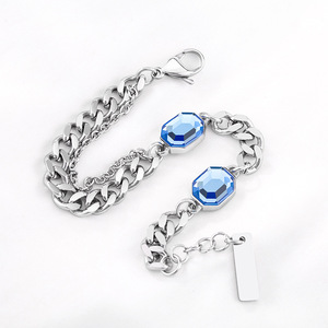 yunnique European Style Titanium Steel Chain <b>Bracelet</b> Hexagon <b>Crystal</b> Bezel Setting Blue Black Unisex Jewelry - Product Image 3