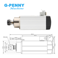 Kit de broche motorisée G-Penny 2.2KW ER25 220V de type carré, refroidie par air, avec roulement, pince de serrage 1-13mm, 0-18000 tr/min, bride de montage, pour variateur de fréquence/VFD