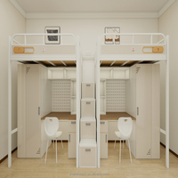 Lit superposé moderne en métal pour deux personnes avec échelle centrale et rangement, revêtement époxy, couleur personnalisée pour hôtel, appartement, école, chambre à coucher