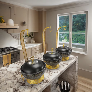 Chafing Dish Bulat 8L Desain Baru dari Stainless Steel Hitam dengan Pemanas Bahan Bakar untuk Prasmanan Hotel dan Kegunaan Katering - Product Image 2