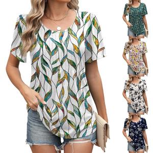 Camiseta de Verano para <span class=keywords><strong>Mujer</strong></span>, Manga Corta, Estampada, <span class=keywords><strong>Cuello</strong></span> Redondo, Informal, Transpirable, Anti-Pilling, Anti-Arrugas, Corte Regular, Impresión Digital - Product Image 3