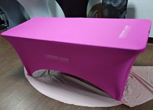 Impresión personalizada 4 pies 6 pies 8 pies spandex cubierta de <span class=keywords><strong>mesa</strong></span> elástica <span class=keywords><strong>transparente</strong></span> para salón de belleza - Product Image 5