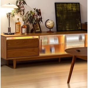 Mueble de TV Minimalista de Madera Sólida Color Madera Cerezo, Mueble de Almacenamiento para Sala de Estar - Product Image 4