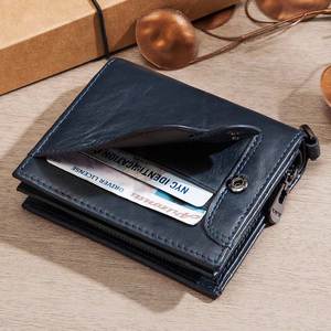 KAVIS-cartera pequeña de cuero genuino para hombre, monedero pequeño, cartera corta de negocios, Color sólido - Product Image 2