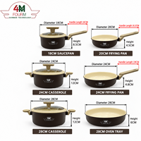FOURM Ensemble de 12 ustensiles de cuisine antiadhésifs en aluminium avec couvercles en verre, design nordique, compatible four et lave-vaisselle, nouveau design