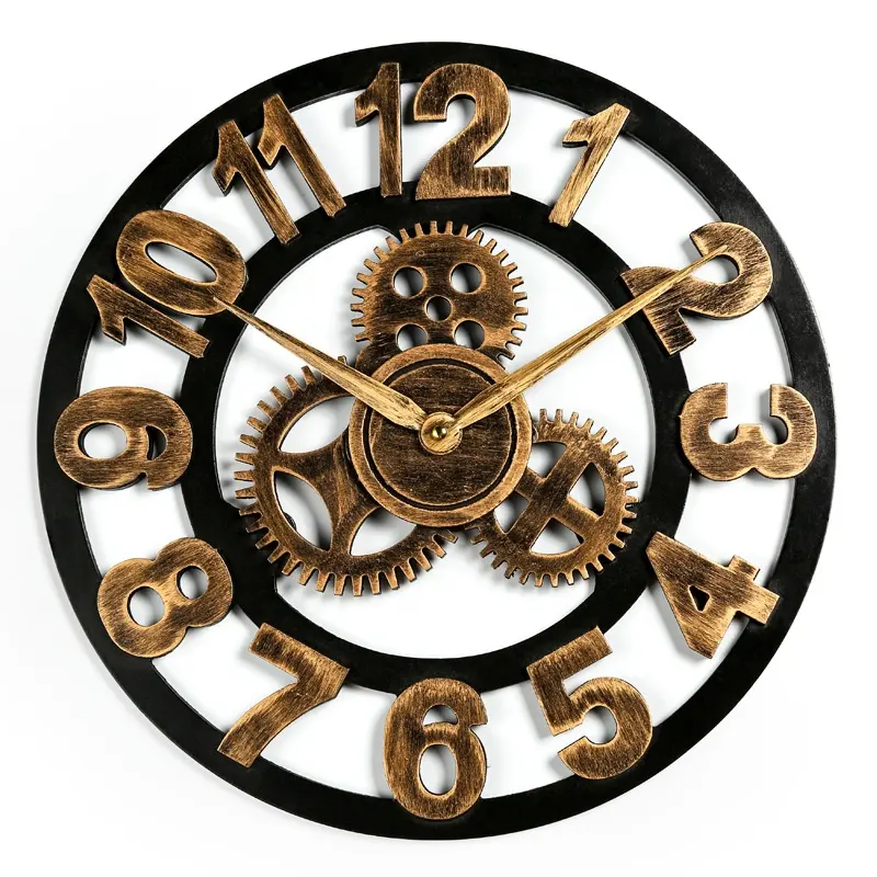 Fytch Retro trang trí nhà vàng chữ số La Mã tròn một mặt 3D Đồng hồ số đồng hồ treo tường