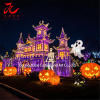 Lanterne géante en soie pour Halloween, sculpture lumineuse en forme de château hanté pour attraction touristique nocturne