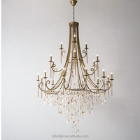 Lustre en cristal créatif de style américain, double, rétro, pour villa française, avec trois longs LED, doré vintage, pour salon, chambre et escalier