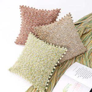 Elegant Chenille Throw Pillows Square Solid Color With Pom Poms Removable <b>Cover</b> For Living Room Sofa Bed Decor - Product Image 3