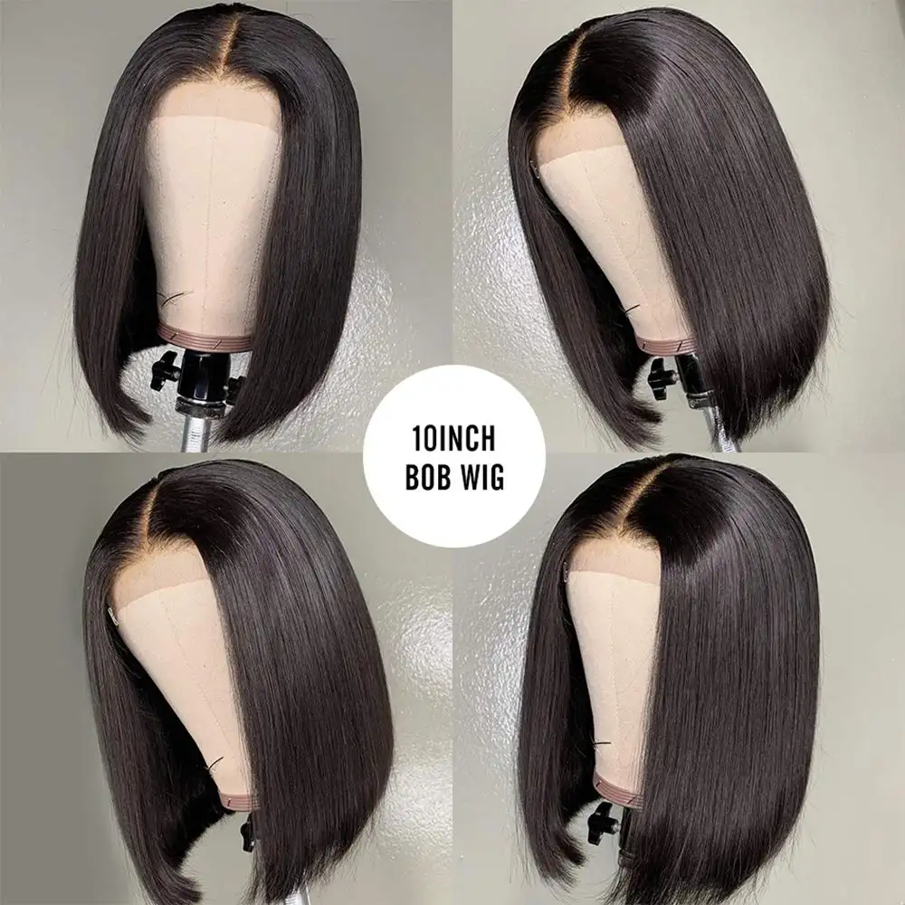 Bob Wig Lace Front Human Hair Bob Wigs For Black Women Straight 12A 13x4 HD Transparent Lace Wigs Square Even Cut Ends