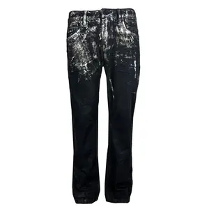 Men's Jeans High Quality 12oz Authentic Cotton Twill Denim Hand-distressed & Hand Printed Jean For Men