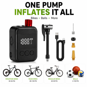 Mini pompe à vélo électrique 130 PSI, gonfleur de pneus de vélo portable sans fil, <span class=keywords><strong>compresseur</strong></span> d'air numérique <span class=keywords><strong>pour</strong></span> vélo de route, <span class=keywords><strong>VTT</strong></span>, vélo électrique - Product Image 1