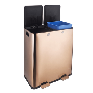 Contenedor de <span class=keywords><strong>reciclaje</strong></span> de <span class=keywords><strong>doble</strong></span> barril de acero inoxidable, 2x15 litros, con pedal, 2 compartimentos - Product Image 4