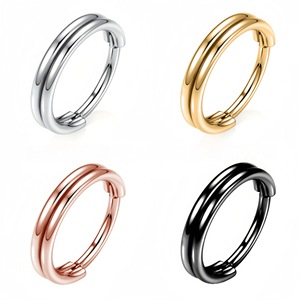 Anneau de nez en acier inoxydable à trois couches, fermeture à charnière sans soudure, design géométrique, bijoux de piercing unisexe - Product Image 1