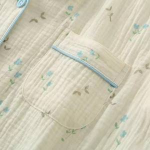 Nouvel Ensemble de Pyjama Femme en <span class=keywords><strong>Gaze</strong></span> <span class=keywords><strong>Double</strong></span> Couche Printemps/Automne, Col Rabattu, Prêt-à-Porter, Manches Longues 100% Coton - Product Image 6