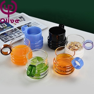 Sevimli çift su Drinkware hediye el-üflemeli süt suyu çay bardağı yeni uzun borosilikat cam renkli halka kolu Latte kahve kupa - Product Image 2