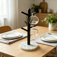 Support à bijoux en métal en forme d'arbre avec base en terrazzo, organisateur de rangement pour comptoir de cuisine, porte-tasses de comptoir