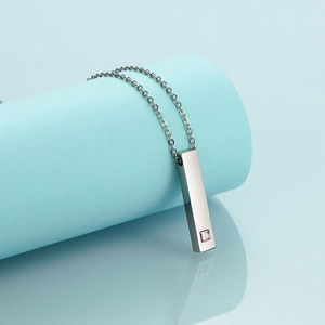 Stainless Steel Long Asymmetrical <b>Couple</b> <b>Necklace</b> With Pink And Blue Gemstone Pendant For Daily Wear - Product Image 3