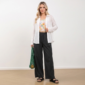 <span class=keywords><strong>Pantaloni</strong></span> Larghi in <span class=keywords><strong>Lino</strong></span> <span class=keywords><strong>Grigio</strong></span> Scuro Personalizzati per Donna, Vita Alta Elastica, Comodi e Casual con Tasche Laterali - Product Image 3